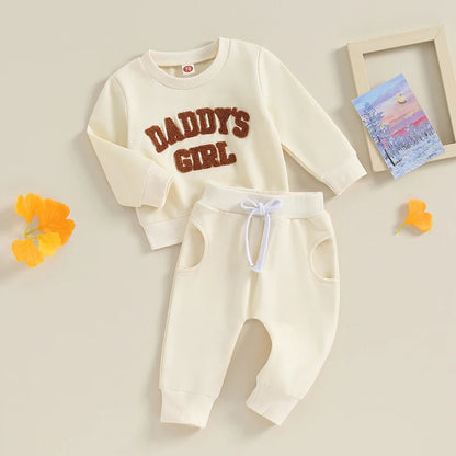 Baby Girls Sweatshirt & Pant Set - Letter Print Fall/Winter Outfit (0-3T)