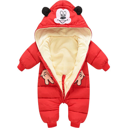 Baby Girl Cartoon Romper - Hooded Plus Velvet Newborn Jumpsuit for Autumn Winter