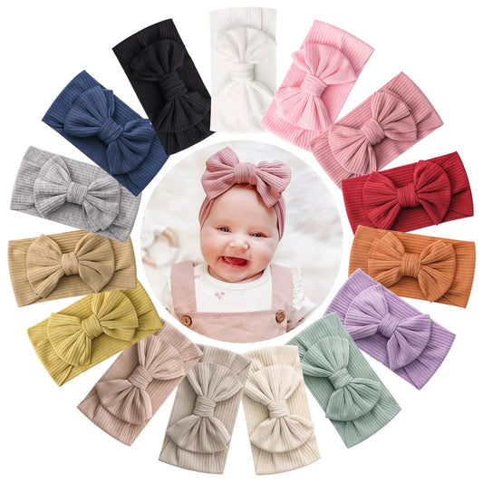 Candy Color Knit Baby Headbands - Soft Rib Bow Elastic Turban for Girls