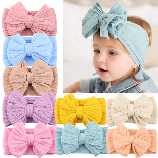 Solid Cable Bow Baby Headband – Nylon Elastic Turban for Newborn Boys & Girls