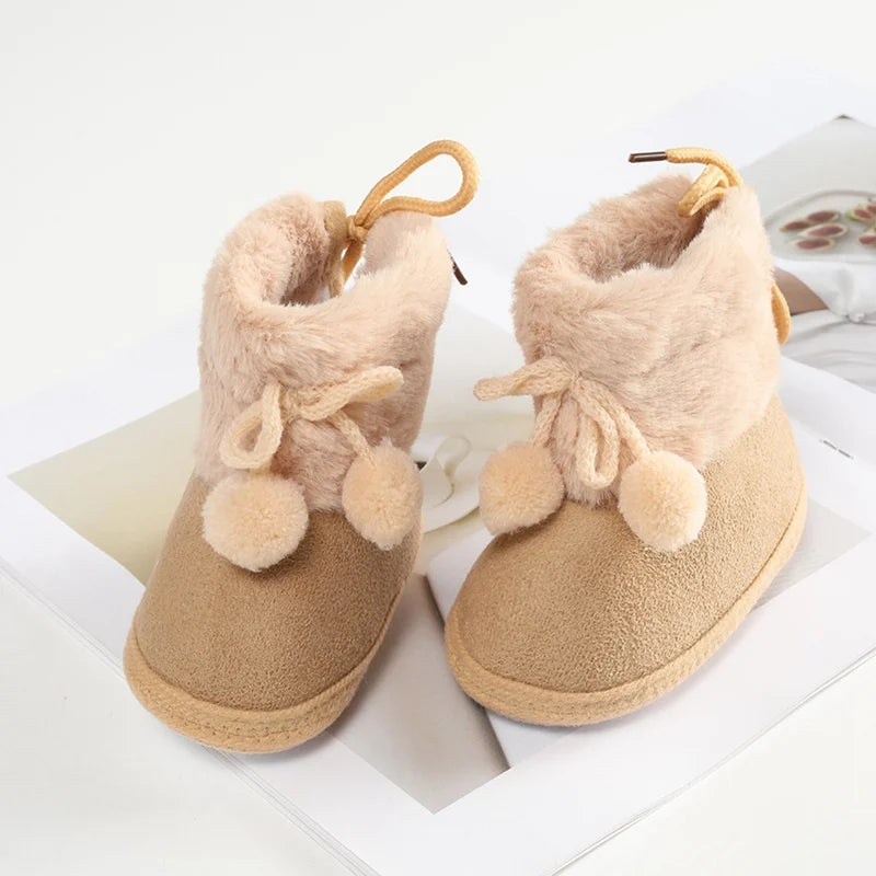 Winter Plus Velvet Baby Booties - Warm Shoes with Pompoms & Soft Sole