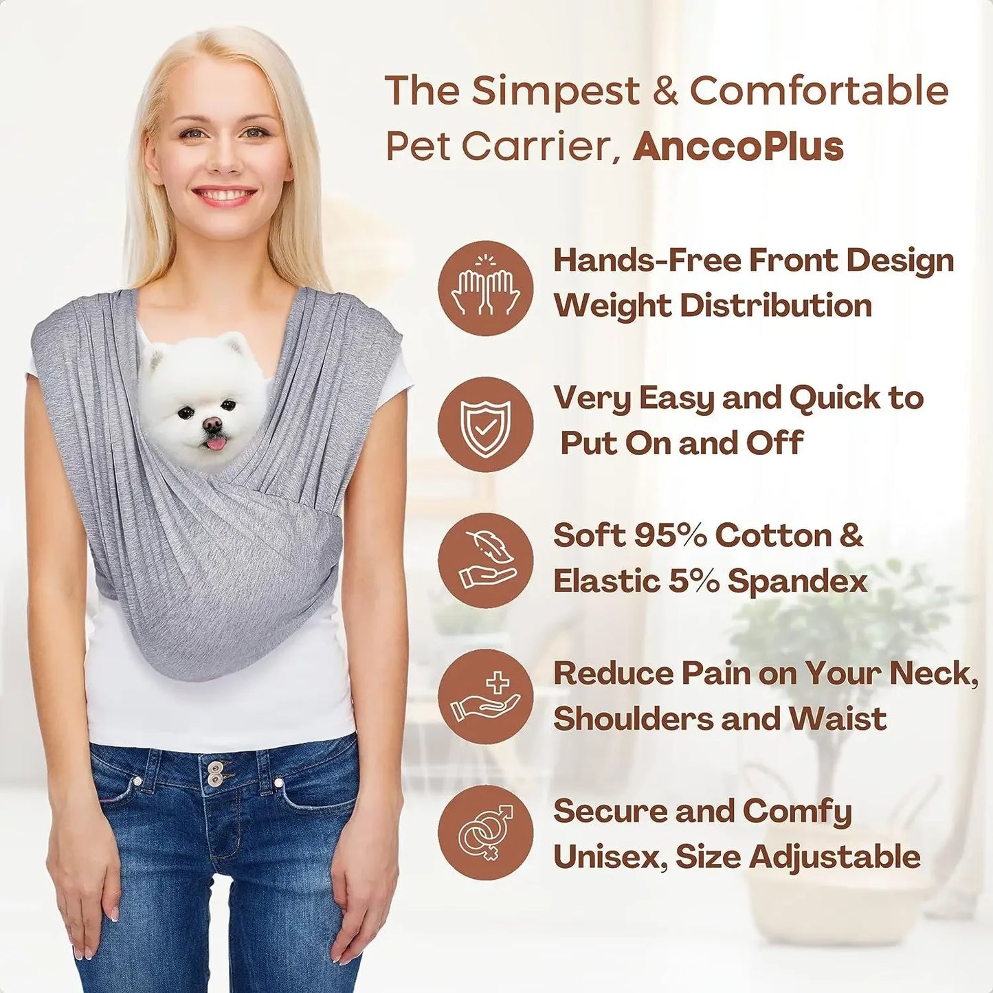 Pet Dog Wrap Carrier - Breathable Hands-Free Soft Cotton Sling for Small Dogs & Cats