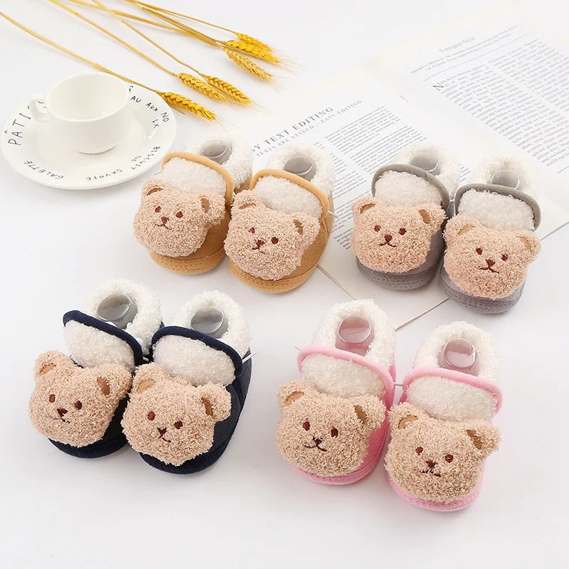 Winter Newborn Baby Fur Boots - Cute Bear Anti-Slip Toddler Shoes (0-18M)