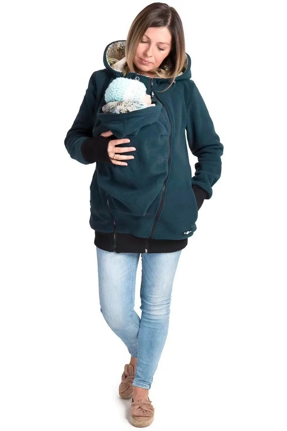 Maternity Winter Kangaroo Hoodie Coat - Baby Wearing Sweatshirt for Moms & Dads