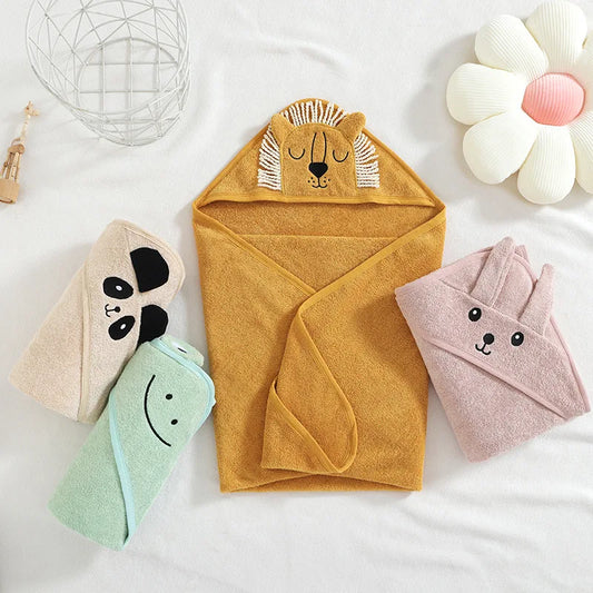 Super Soft Kids Bath Towel – Cartoon Lion & Bunny Hooded Baby Blanket for Newborn