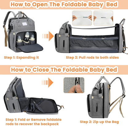 Fashionable Mommy Bag - Large Capacity Portable Diaper Bag with Folding Baby Bed