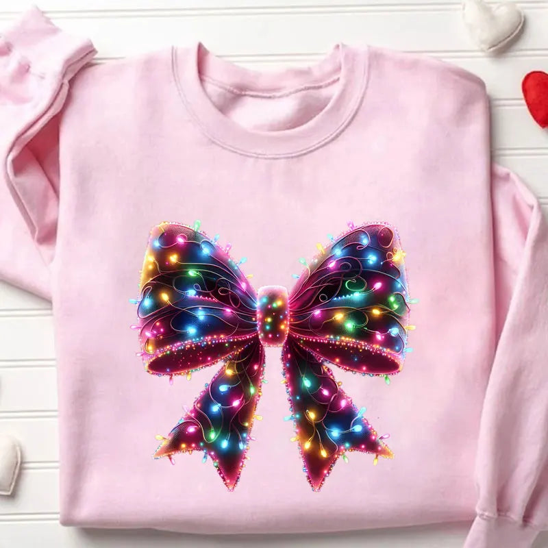 Christmas Lights Coquette Bow Hoodie – Women’s Fleece Casual Trendy Tracksuit Top