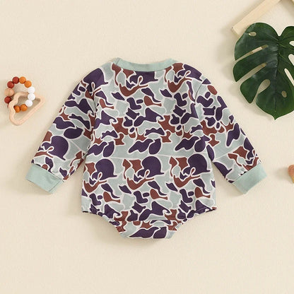 Baby Boys' Romper - Duck Embroidery Camouflage Sweatshirt Jumpsuit for Autumn