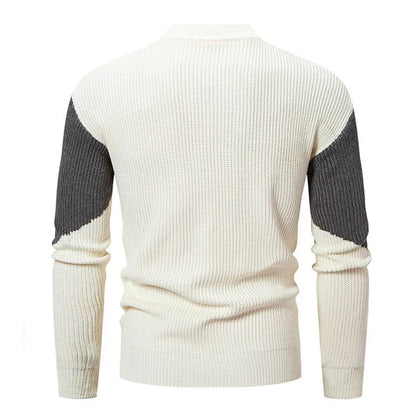 Men's Autumn Winter Mock Neck Knit Sweater – Patchwork Slim Fit Warm Pullover