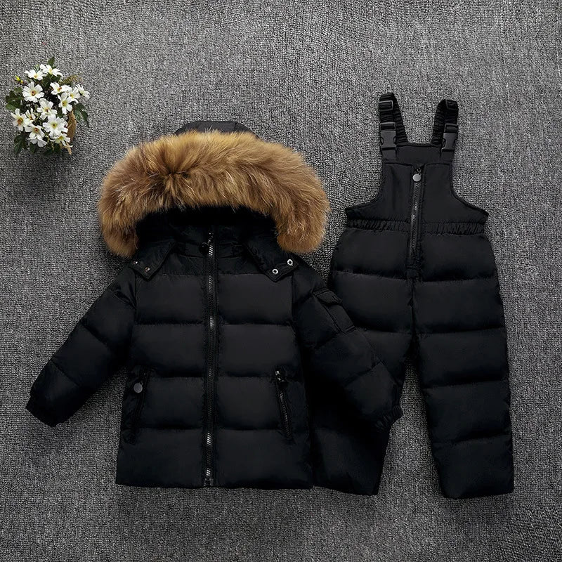 30° Russia Winter Children’s Snowsuit Set - Boys Down Jacket & Girls Overalls (1-5Y)