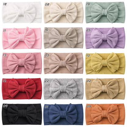 Candy Color Knit Baby Headbands - Soft Rib Bow Elastic Turban for Girls