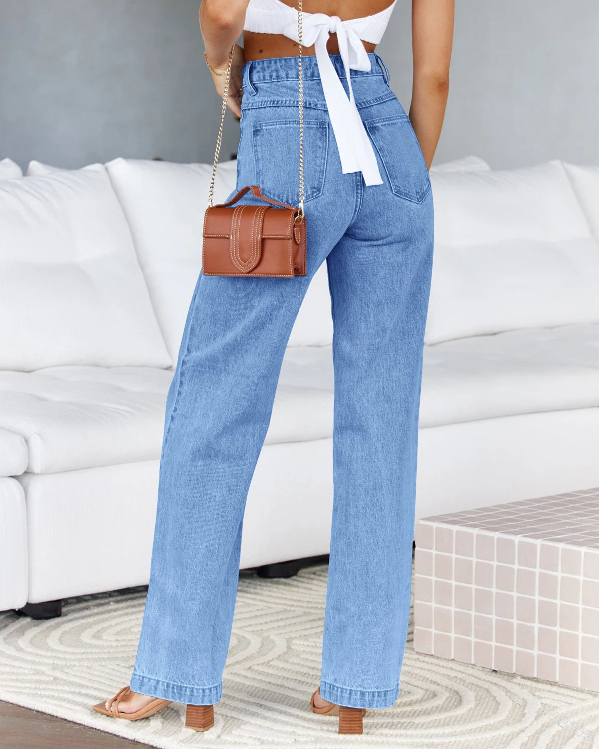 Women's High Waisted Jeans Y2K Blue Black Baggy Straight Leg Denim Pants Full Length Fashion Mom Button Jean Baggy Trousers