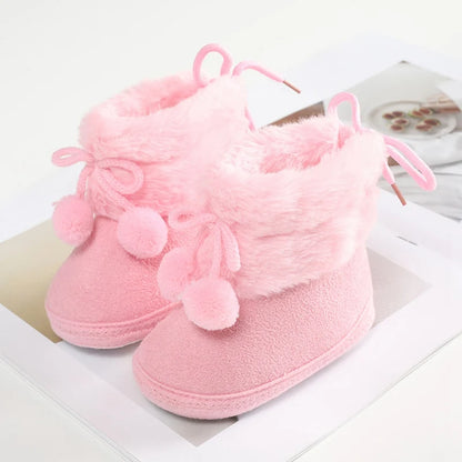 Winter Plus Velvet Baby Booties - Warm Shoes with Pompoms & Soft Sole