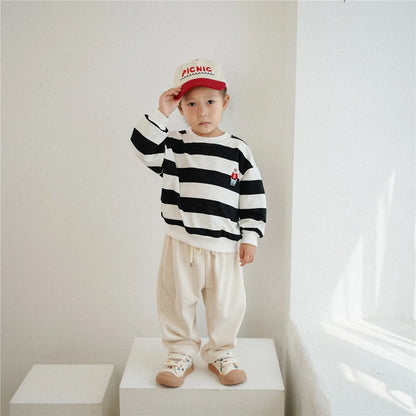 Spring Baby Long Sleeve Striped Sweatshirt Bear Pullover Casual Infant Top