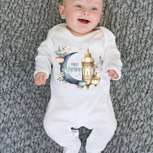 My First Ramadan Baby Sleepsuit – Long Sleeve Romper for Boys & Girls, 1st Ramadan Clothes