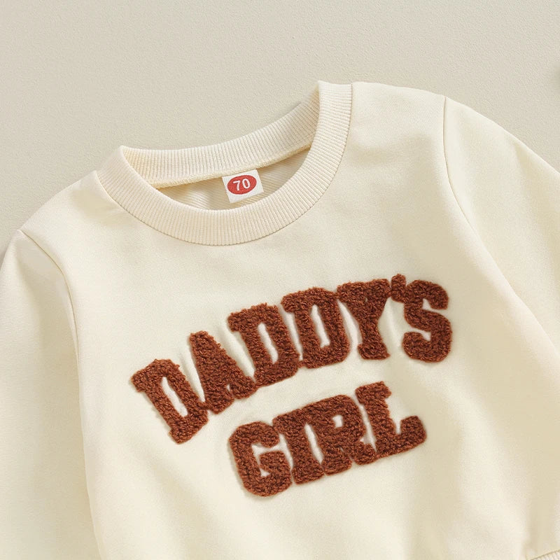 Baby Girls Sweatshirt & Pant Set - Letter Print Fall/Winter Outfit (0-3T)