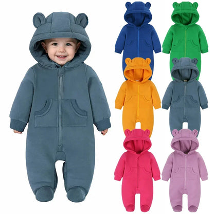 Winter Hooded Bear Romper – Warm Infant Outfit for Boys & Girls 0-24M