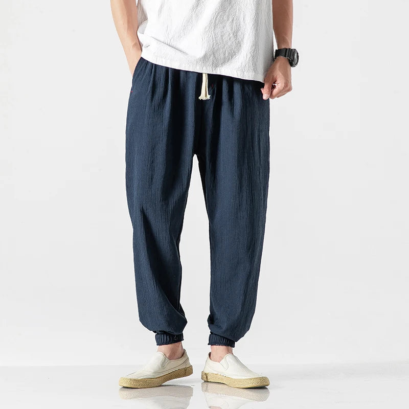 Cotton Linen Harem Pants for Men – Casual Summer Joggers, Baggy Chinese Style Trousers