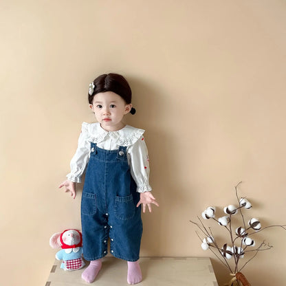 Baby Girl Sleeveless Denim Jumpsuit - Cute Rabbit Ear Romper for 0-24M