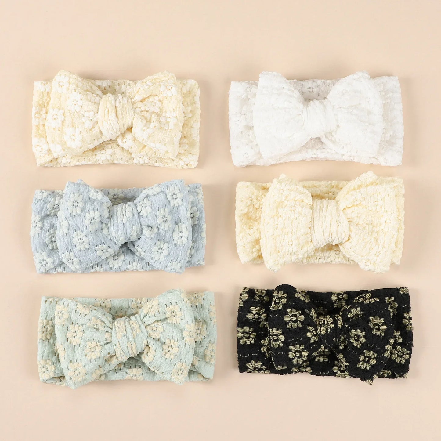 Baby Headband - Wide Bow Turban with Lace Flower & Printed Bowknot