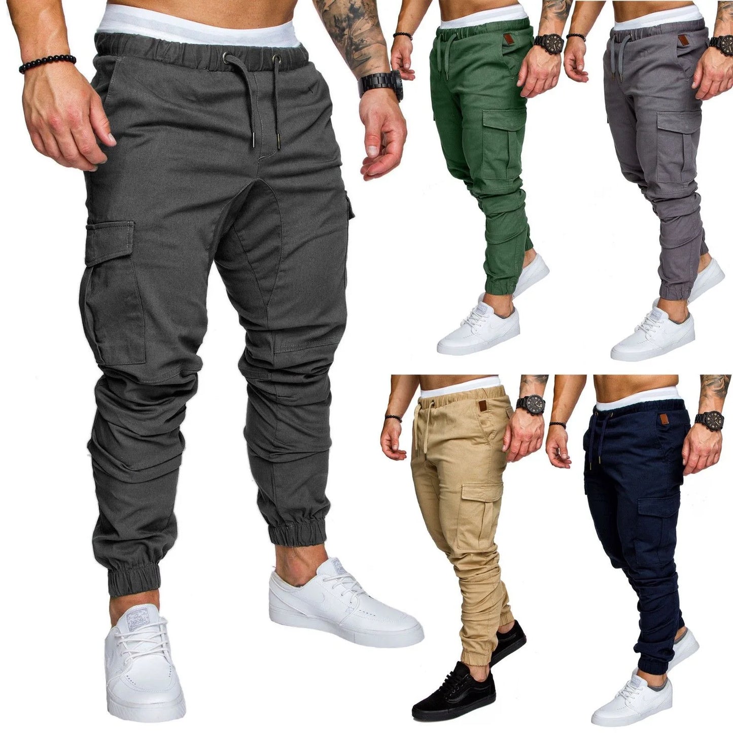 New Men's Casual Work Pants With Multiple Pockets Sports Jogger Pants