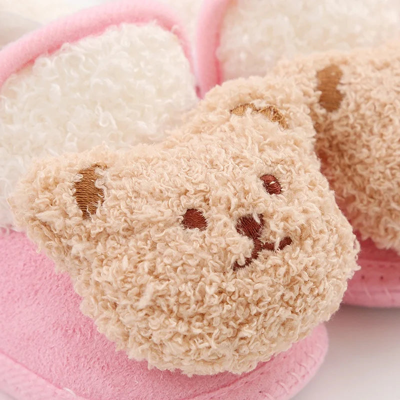 Winter Newborn Baby Fur Boots - Cute Bear Anti-Slip Toddler Shoes (0-18M)