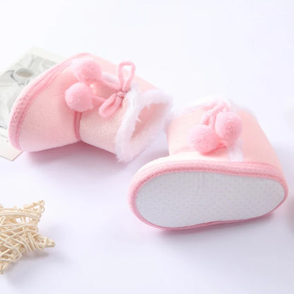 Autumn Winter Baby Fur Snow Boots Soft Sole Cotton Shoes for Newborns 0-18M