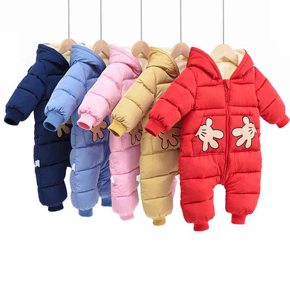 Baby Girl Cartoon Romper - Hooded Plus Velvet Newborn Jumpsuit for Autumn Winter