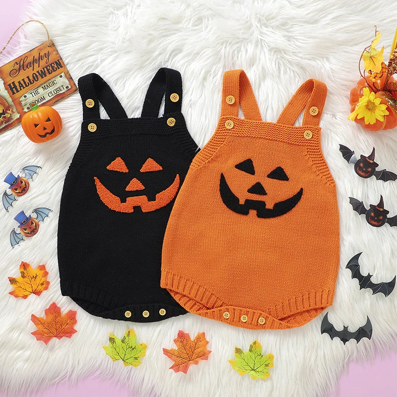 Baby Knit Rompers - Witch Pumpkin Halloween Jumpsuit for Boys & Girls