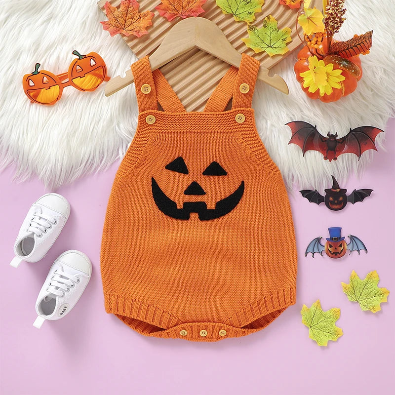 Baby Knit Rompers - Witch Pumpkin Halloween Jumpsuit for Boys & Girls