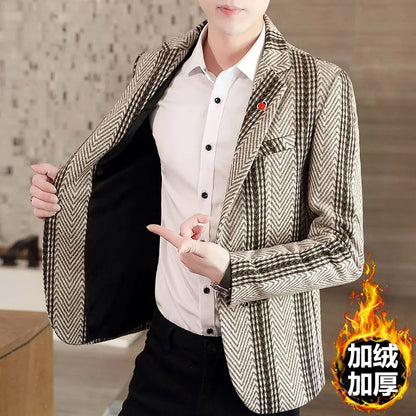 High-Quality Men’s Fleece Blazer – Slim Fit Business Casual Formal Jacket