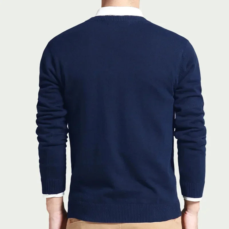 Men's Cotton V-Neck Sweater – Long Sleeve Loose Fit Knit Korean Style Pullover