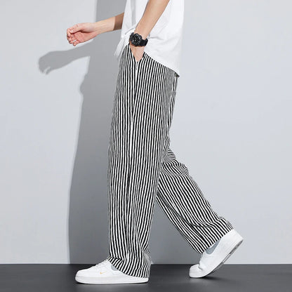 Men's Stripe Casual Joggers – Loose Fit Wide-Leg Elastic Waist Pants, Streetwear