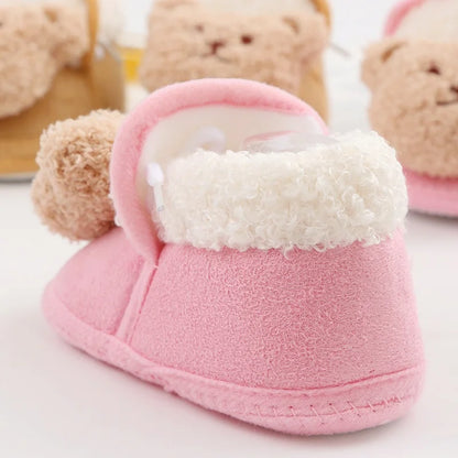 Winter Newborn Baby Fur Boots - Cute Bear Anti-Slip Toddler Shoes (0-18M)