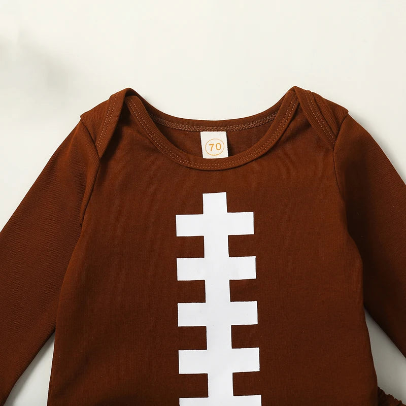 Baby Football Outfit - 3-Piece Long Sleeve Romper & Stripe Pants (0-18M)