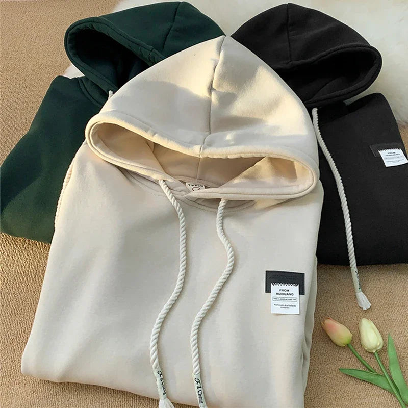 Autumn Solid Color Hooded Sweatshirts for Men & Women – Y2K Streetwear Fleece Pullover