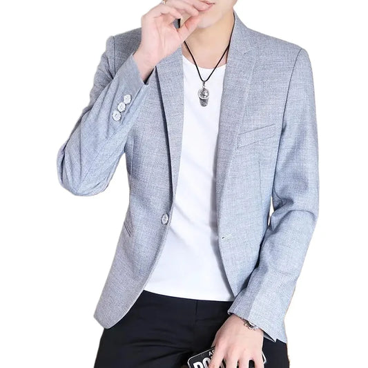 Men’s Slim Fit Blazer – Korean Style Business Jacket, Solid Color Wedding Workwear