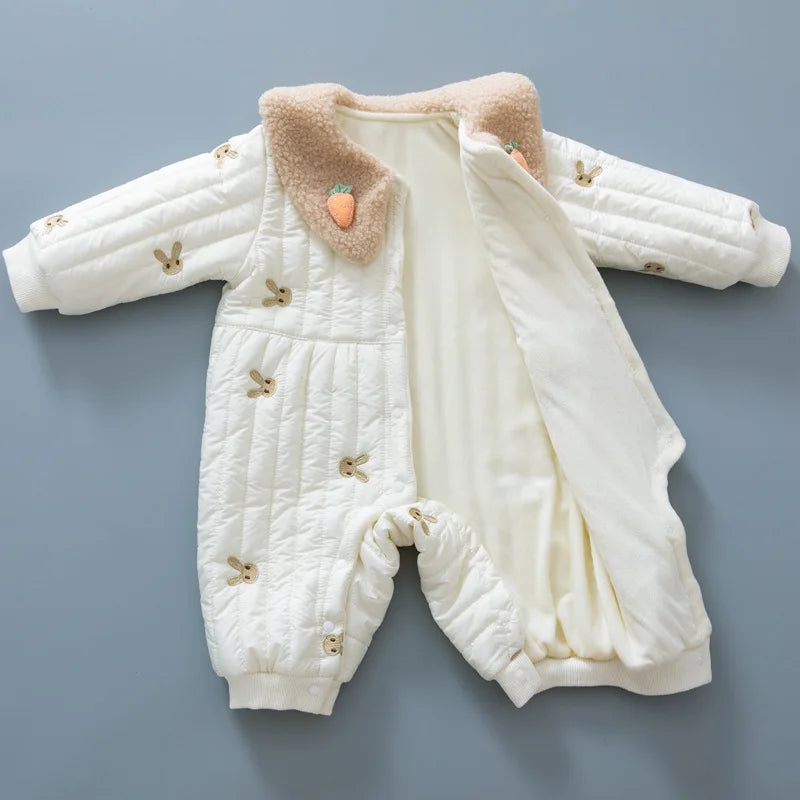 2024 Winter Baby Romper - Cotton-Padded Bunny Jumpsuit for Infant Girls