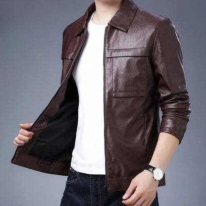 Men's Slim Fit Thin Leather Blazer – Brown Casual Designer Jacket for Summer 2024