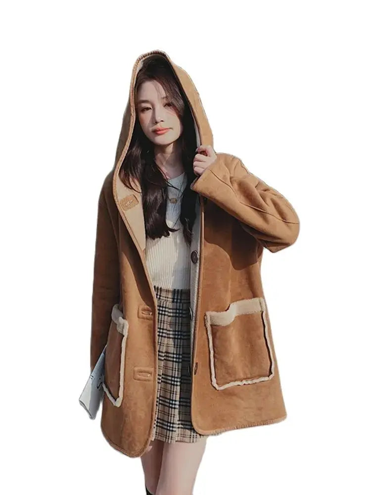 Australian Sheepfold Fleece Lazy Wind Jacket Women'S New Style 2024 Winter Grain Lamb Wool Korean Version Plus Cotton Thickening