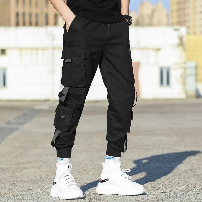 Men's Korean Fashion Multi-Pocket Work Pants - Loose Drawstring Nine-Minute Sweatpants