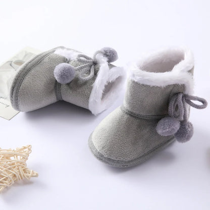 Autumn Winter Baby Fur Snow Boots Soft Sole Cotton Shoes for Newborns 0-18M