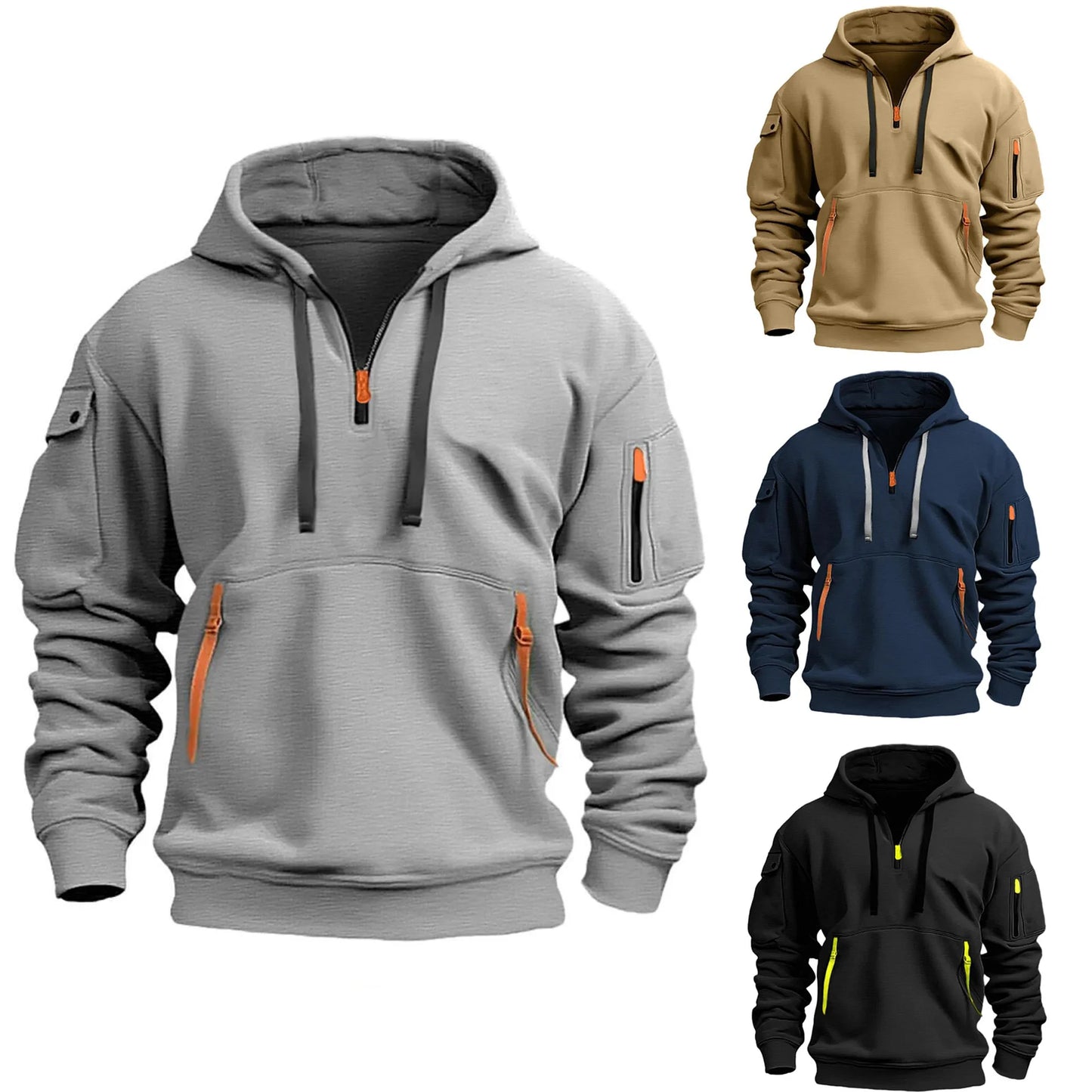 2024 Multi-Pocket Fleece Hoodie – Casual Loose Pullover for Men & Women