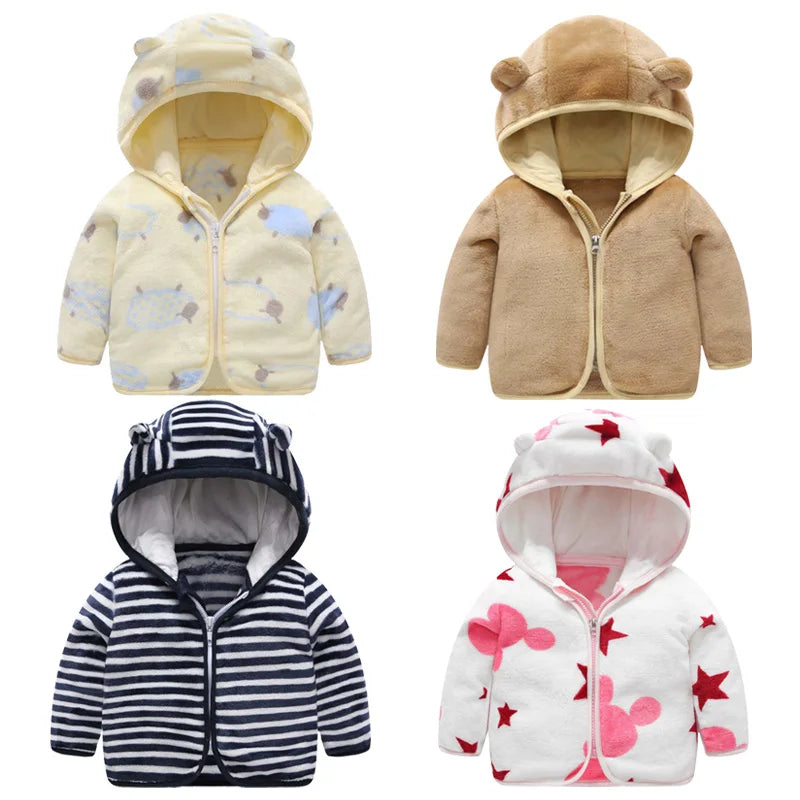 Baby Girls & Boys Coral Fleece Hooded Jacket - Warm Snowsuit for Toddlers