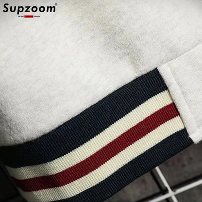 Supzoom Letter Rib Sleeve Cotton Bomber Jacket – Fashion Logo Single-Breasted Casual Coat