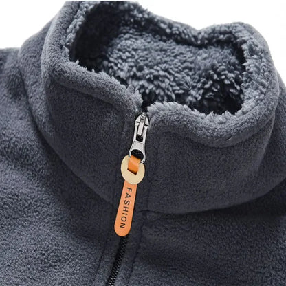 Men's Fleece Zip-Up Jacket Stand Collar Windproof Polar Fleece Coldproof Outerwear