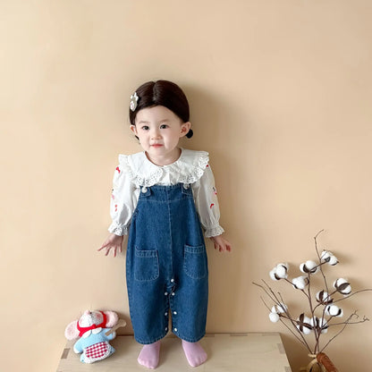 Baby Girl Sleeveless Denim Jumpsuit - Cute Rabbit Ear Romper for 0-24M