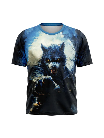 Werewolf Vintage 3D Print T-Shirt – Retro Halloween Long Sleeve Crew Neck for Men