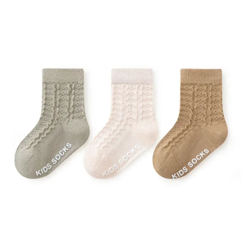 3 Pairs Baby Socks for Newborn 0-5Y - Non-slip Cotton Toddler Socks