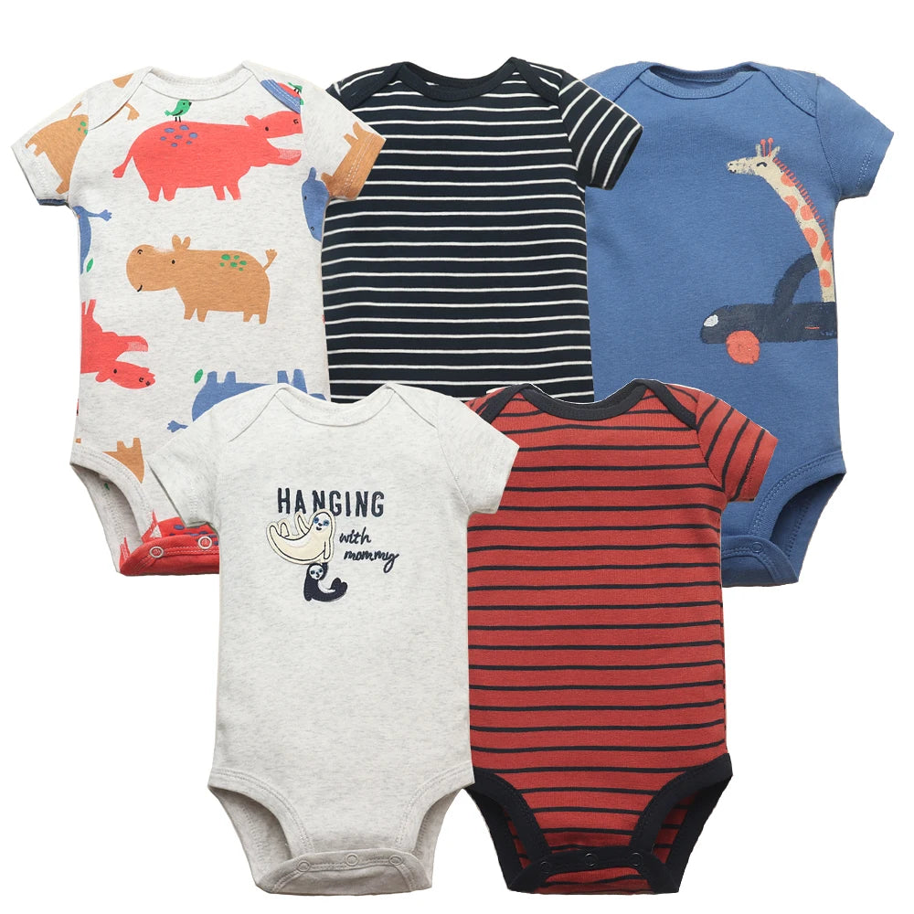 5PCS Baby Bodysuits 100% Cotton Short Sleeve for Boys & Girls 6-24M